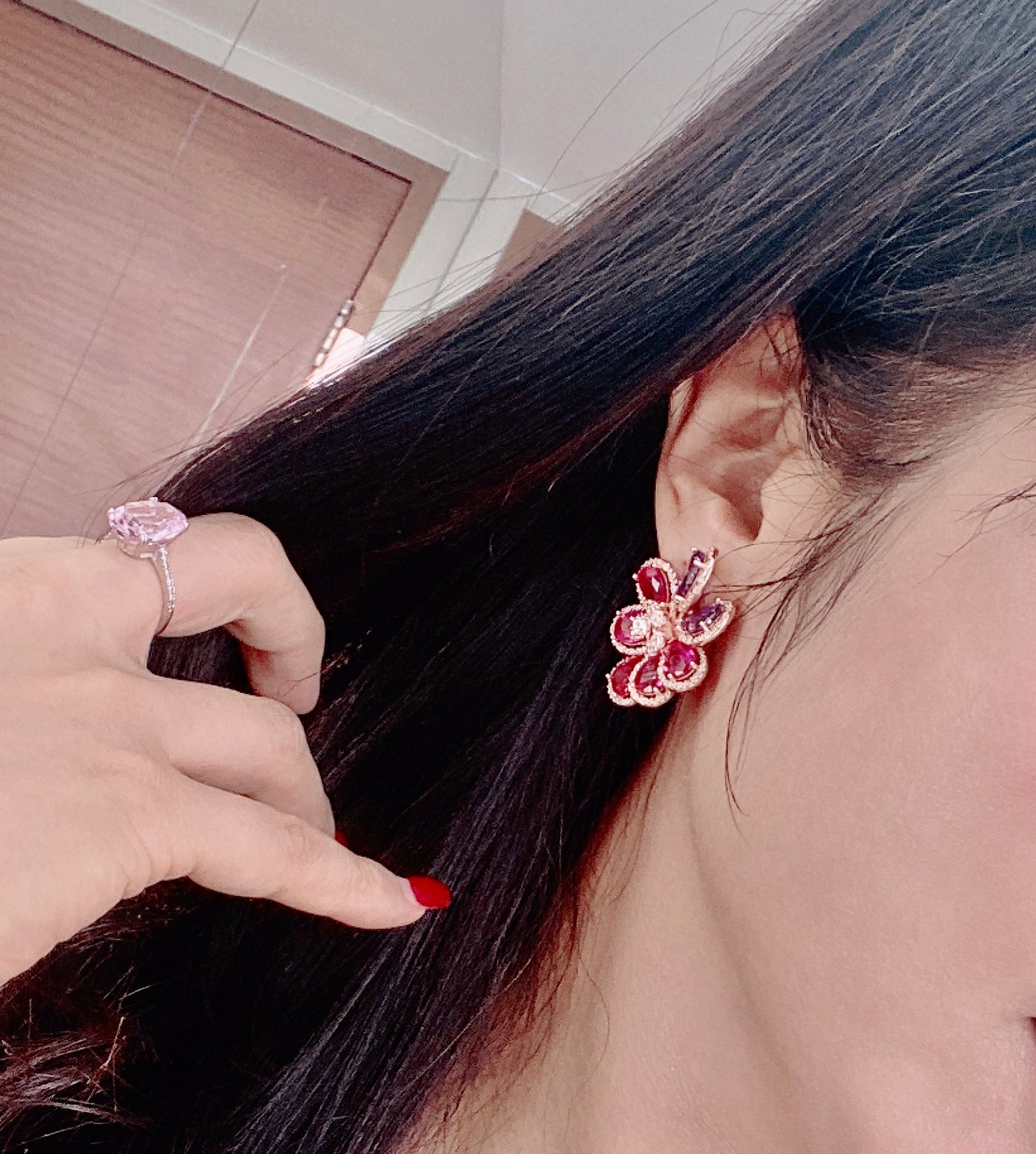 Glamours Multi gem flower stud earrings